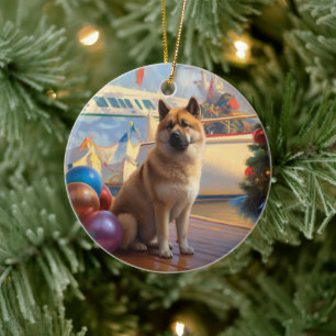 Décoration En Céramique Croisière de Noël Akita Américain : Vacances Fééri