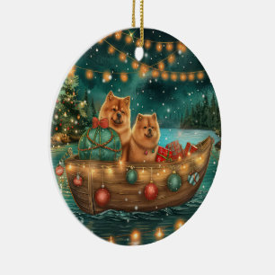 Décoration En Céramique Croisière festive de Noël du Chow Chow