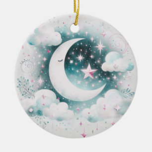 Décoration En Céramique Croissant de Lune Céleste Bleu et Blanc Bohème Mod
