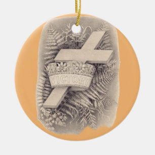 Décoration En Céramique Croix avec couronne et victoire