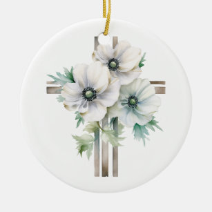 Décoration En Céramique Croix de fleurs d'anémones blanches