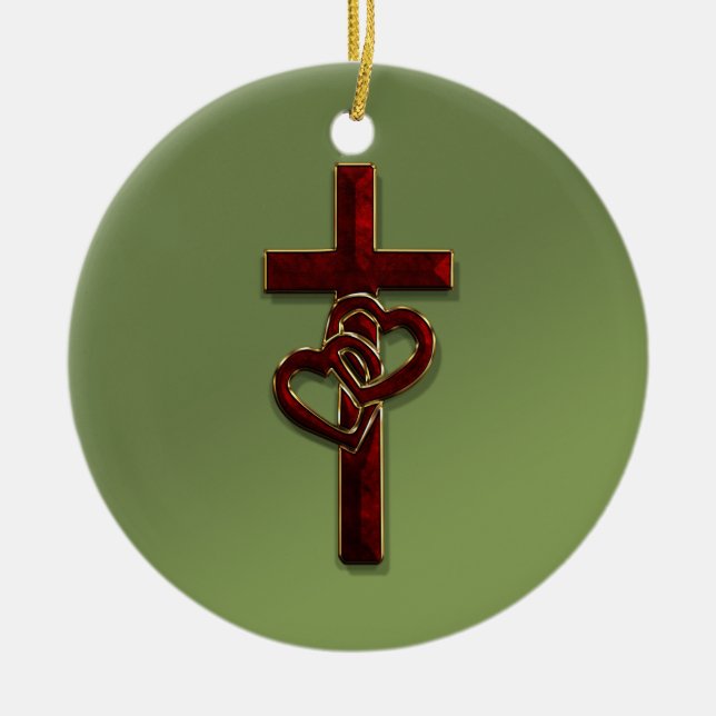 Décoration En Céramique Croix enlacée de coeurs (Devant)