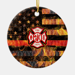 Décoration En Céramique Croix et flammes des pompiers