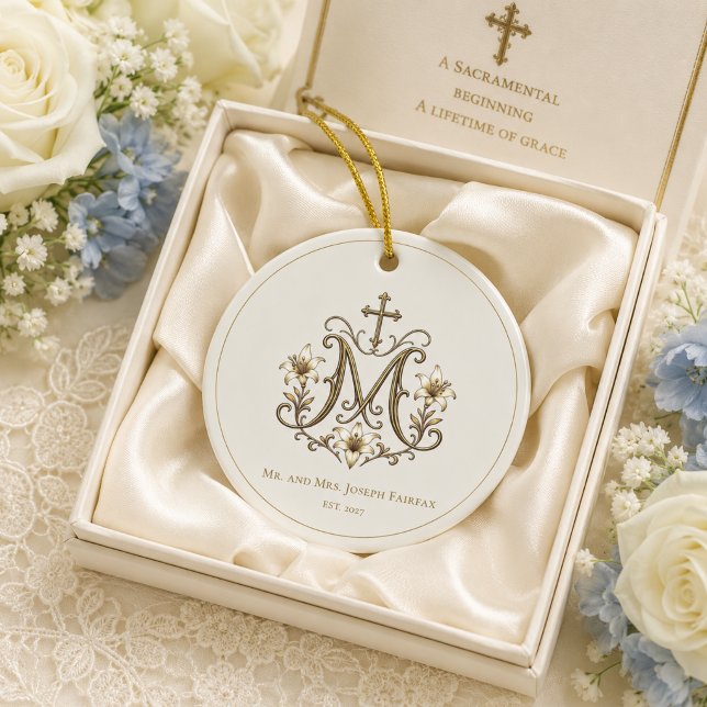 Décoration En Céramique Croix mariale dorée monogramme catholique (Créateur téléchargé)