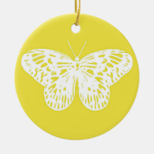 Décoration En Céramique Croquis de papillon, or moutarde et blanc