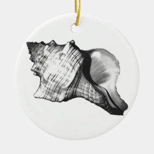 Décoration En Céramique Croquis en coquille de cône - tons gris et blanc