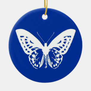 Décoration En Céramique Croquis papillon, bleu cobalt et blanc