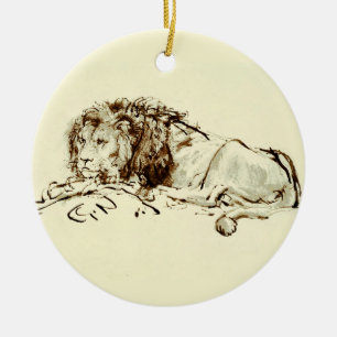 Décoration En Céramique Croquis vintage d'encre de Rembrandt d'un lion
