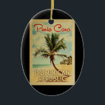 Décoration En Céramique Cru dominicain de plage de palmier de Punta Cana<br><div class="desc">Conception de la République Dominicaine de Punta Cana dans le style de Vintage voyage comportant un palmier sur la plage avec l'océan et le ciel.</div>