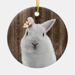 Décoration En Céramique Cuisine Florale Lapin Blanc Lapin Barn Bois