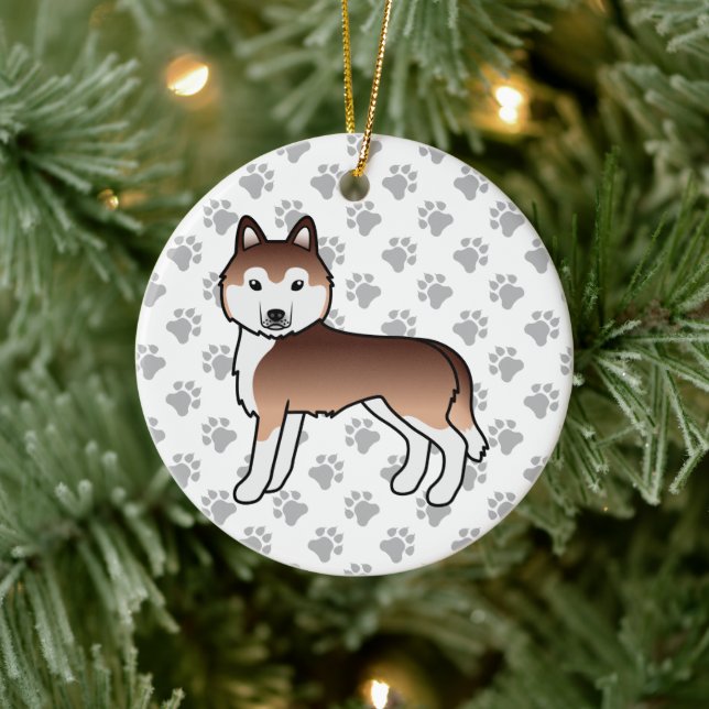 Décoration En Céramique Cuivre Sibérien Husky mignon chien de dessin (Arbre)