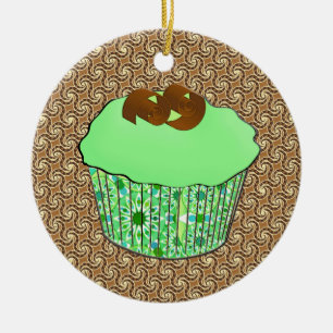 Décoration En Céramique Cupcake au chocolat congelé à la menthe, Arrière -