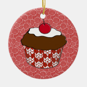 Décoration En Céramique Cupcake au chocolat haché avec cerise