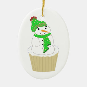 Décoration En Céramique Cupcake Bonhomme de Neige givré