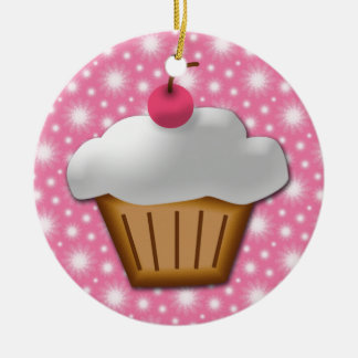 Décoration En Céramique Cupcake coupé avec cerise rose sur le dessus