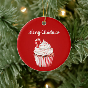 Décoration En Céramique Cupcake de Noël Canne à Sucre