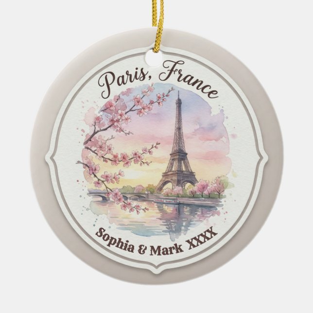 Décoration En Céramique Custom Couple's Paris & Cherry Blossom Keepsake (Devant)