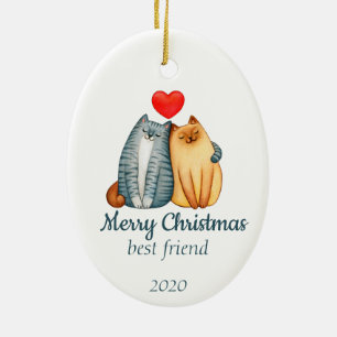 Décoration En Céramique Custom Dated Christmas adorable Chats meilleur ami