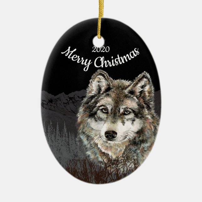 Décoration En Céramique Custom Dated Christmas Wolf Mountain (Devant)