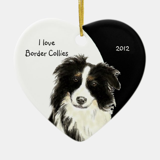 Décoration En Céramique Custom Dé J'aime Border Collies chien, animal de c (Devant)
