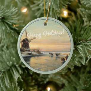 Décoration En Céramique Custom Dutch Winter Wonderland Paysage Peinture