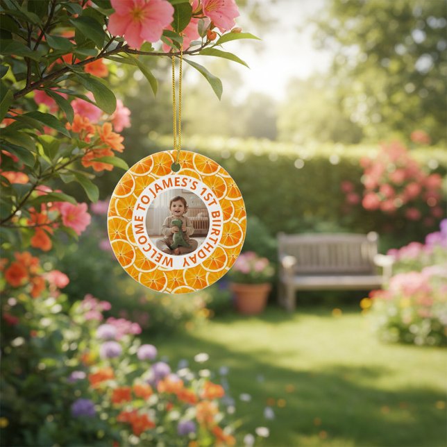 Décoration En Céramique Custom First Birthday Round Ceramic Ornament  (Créateur téléchargé)