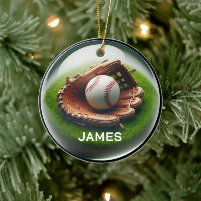 Décoration En Céramique Custom Name Baseball Faux Glass‑Orb Look (Arbre)