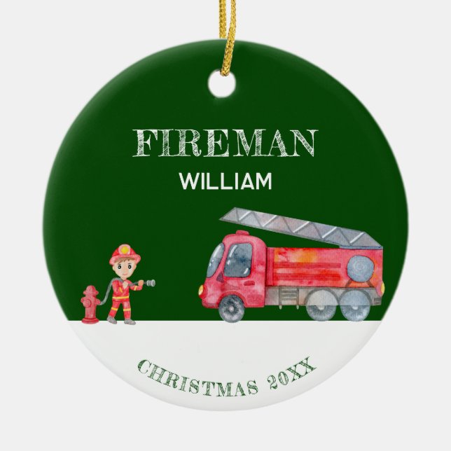 Décoration En Céramique Custom Photo Keepsake Fireman Christmas Firetruck (Devant)