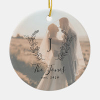 Custom photo newlyweds name monogram elegant