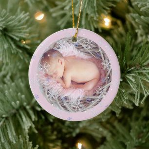 Décoration En Céramique Custom Pink Keepsaké photo de bébé Noël