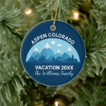 Décoration En Céramique Custom Ski Town Colorado Mountain Trip Keepsake<br><div class="desc">Customized blue mountain ornament for your ski lodge or Colorado mountain resort where people travel for skiing and winter vacation. These cool custom keychains feature a cute drawing of snow capped mountains and a blue landscape. A great nature keepsake for an outdoors loving family for their nature expedition.</div>