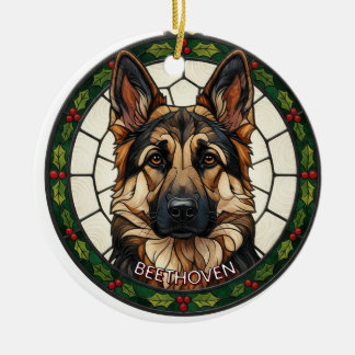 Décoration En Céramique Custom Stained glass effect DOG'S name Christmas 