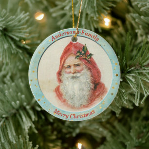 Décoration En Céramique Custom Vintage Santa Claus Holly Berry Christmas