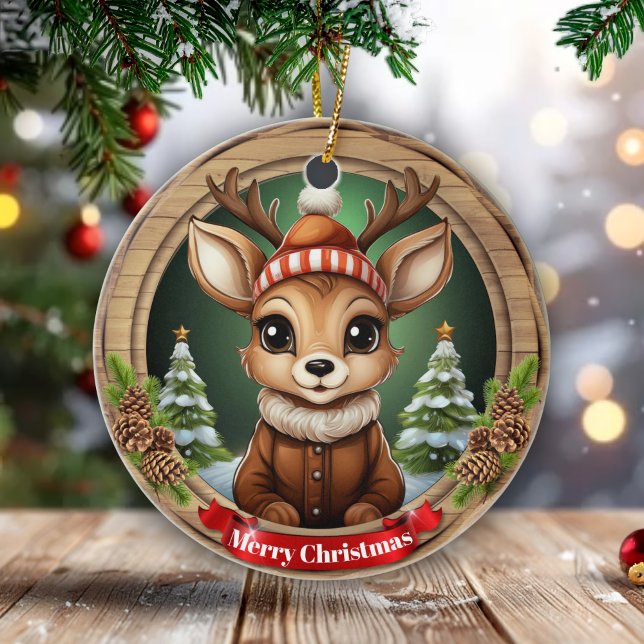 Décoration En Céramique Custom Wooden Framed Deer Holiday Decoration 🦌🎄 (Custom Text Wooden Framed Deer Holiday Decoration. Rustic Vibe Reindeer Personal Name Gift Tag 🦌🎄)