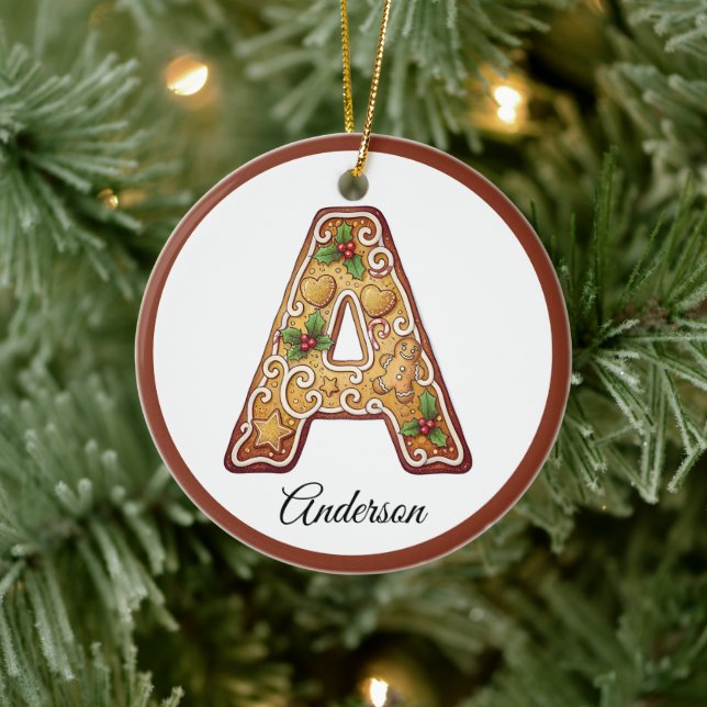 Décoration En Céramique Customize Christmas Gingerbread Letter A Monogram (Arbre)