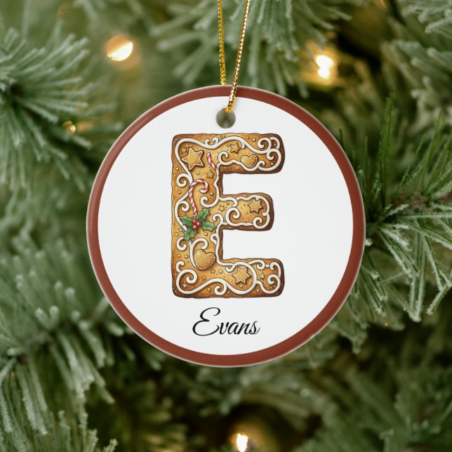 Décoration En Céramique Customize Christmas Gingerbread Letter E Monogram (Arbre)