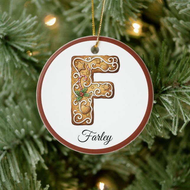 Décoration En Céramique Customize Christmas Gingerbread Letter F Monogram (Arbre)