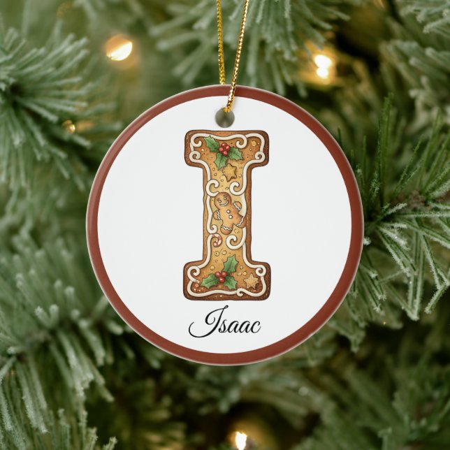 Décoration En Céramique Customize Christmas Gingerbread Letter I Monogram (Arbre)