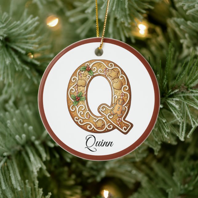 Décoration En Céramique Customize Christmas Gingerbread Letter Q Monogram (Arbre)