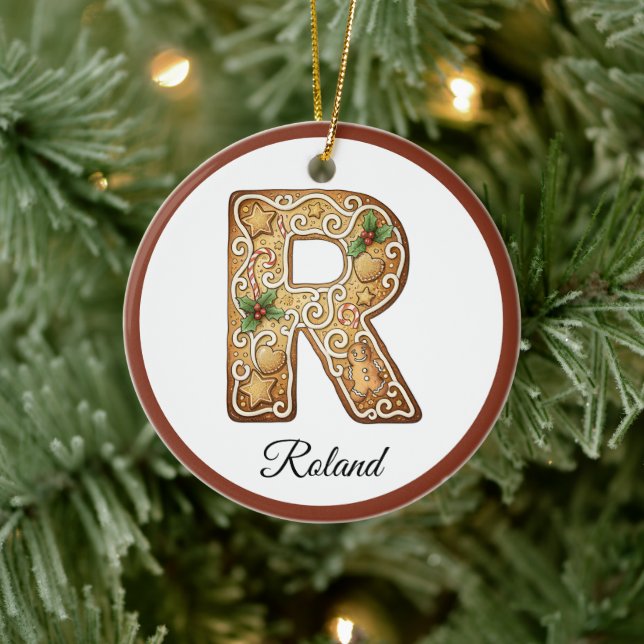 Décoration En Céramique Customize Christmas Gingerbread Letter R Monogram (Arbre)