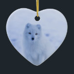 Décoration En Céramique Cute Arctic Fox sur Snowy Winter Arrière - plan<br><div class="desc">Ornement avec une photo d'un renard blanc arctique. Un paysage hivernal enneigé entoure cette charmante créature.</div>