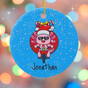 Décoration En Céramique Cute Axolotl équitation d'une moto avec Santa Hat