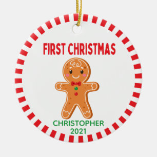 Décoration En Céramique Cute Baby Gingerbread Boy Photo First Christmas