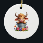 Décoration En Céramique Cute Baby Highland Cow With flowers Calf Animal co<br><div class="desc">Cute Baby Highland Cow With flowers Calf Animal cow women T-Shirt (3)</div>