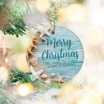 Décoration En Céramique Cute Beach Company Seashell Personnalisé Noël<br><div class="desc">Un cadeau de vacances sur mesure pour une entreprise d'île tropicale. Customisez ce joli décor de Noël en bois et coquillages bleu turquoise avec votre nom de société balnéaire ou autre texte professionnel côtier.</div>