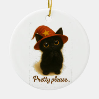 Décoration En Céramique Cute Black Cat Emi Begging Pose – Kawaii Witch Hat