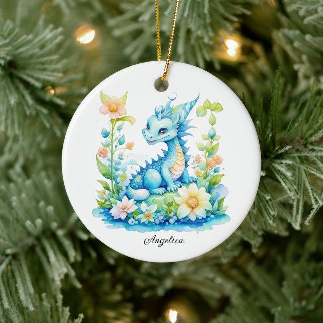 Décoration En Céramique Cute Blue Turquoise Green Dragon Personnalisé (Arbre)