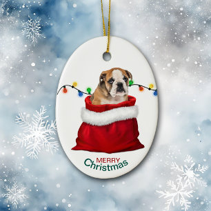 Décoration En Céramique Cute Bulldog Puppy in Holiday Gift Bag