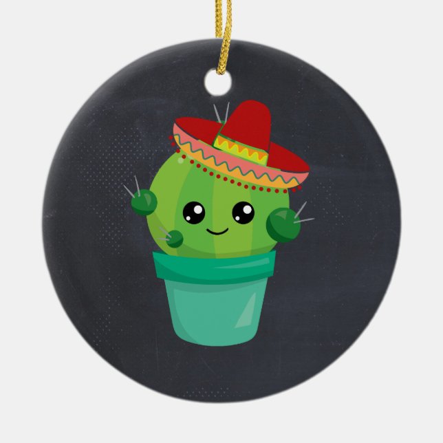 Décoration En Céramique Cute Cactus dans un Sombrero sur tableau noir (Devant)