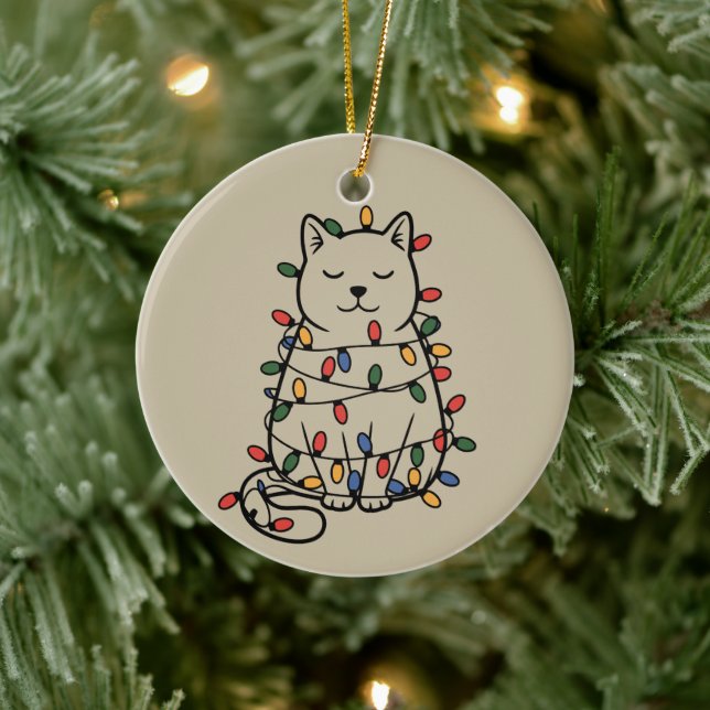 Décoration En Céramique Cute Cats Lover Christmas Lights Cat Mom Xmas (Arbre)